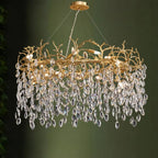 Lustre élégant en cristal, style moderne, à branches dorées et branches.