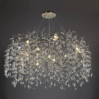 Lustre élégant en cristal, style moderne, à branches dorées et branches.