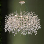 Lustre élégant en cristal, style moderne, à branches dorées et branches.