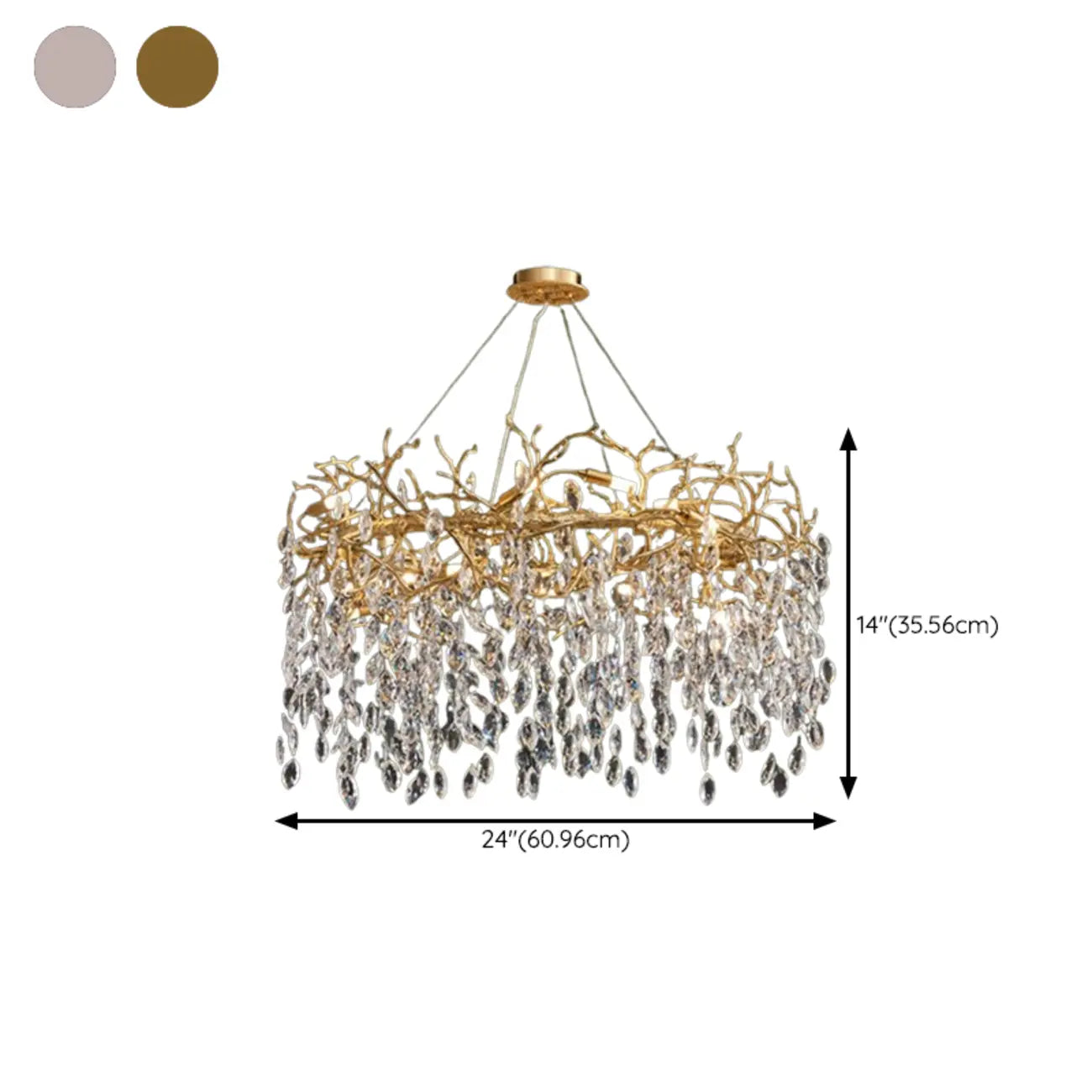 Lustre élégant en cristal, style moderne, à branches dorées et branches.