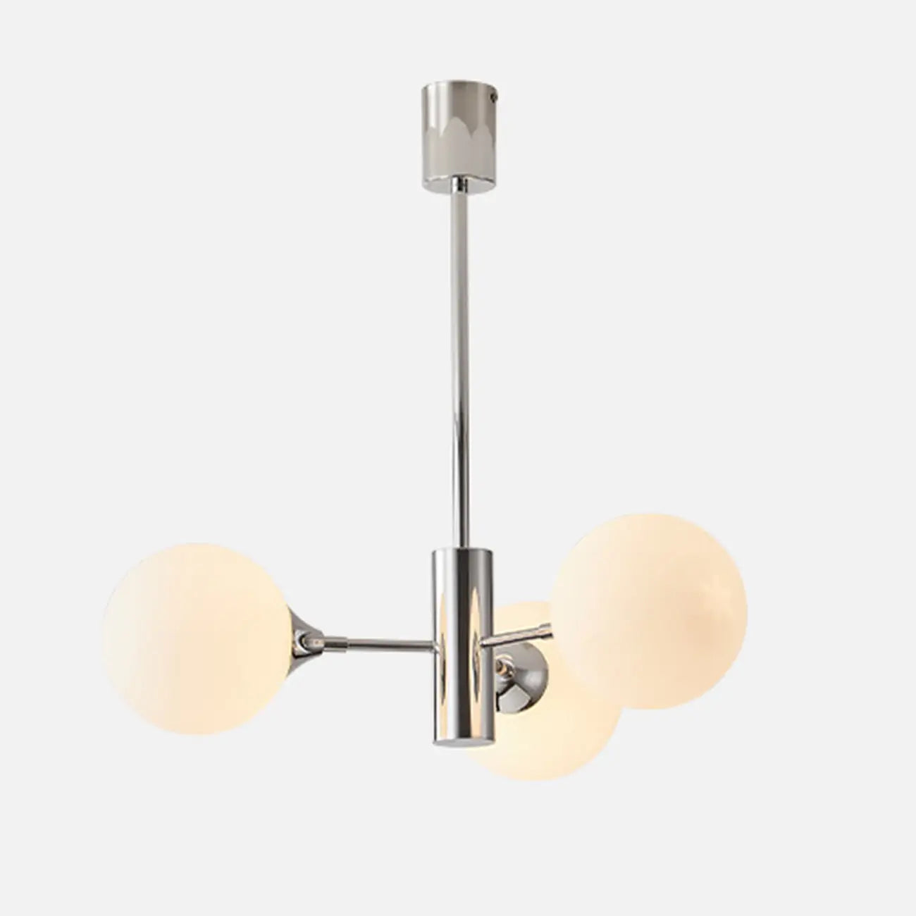 Lustre Sputnik argenté moderne avec globe en verre blanc