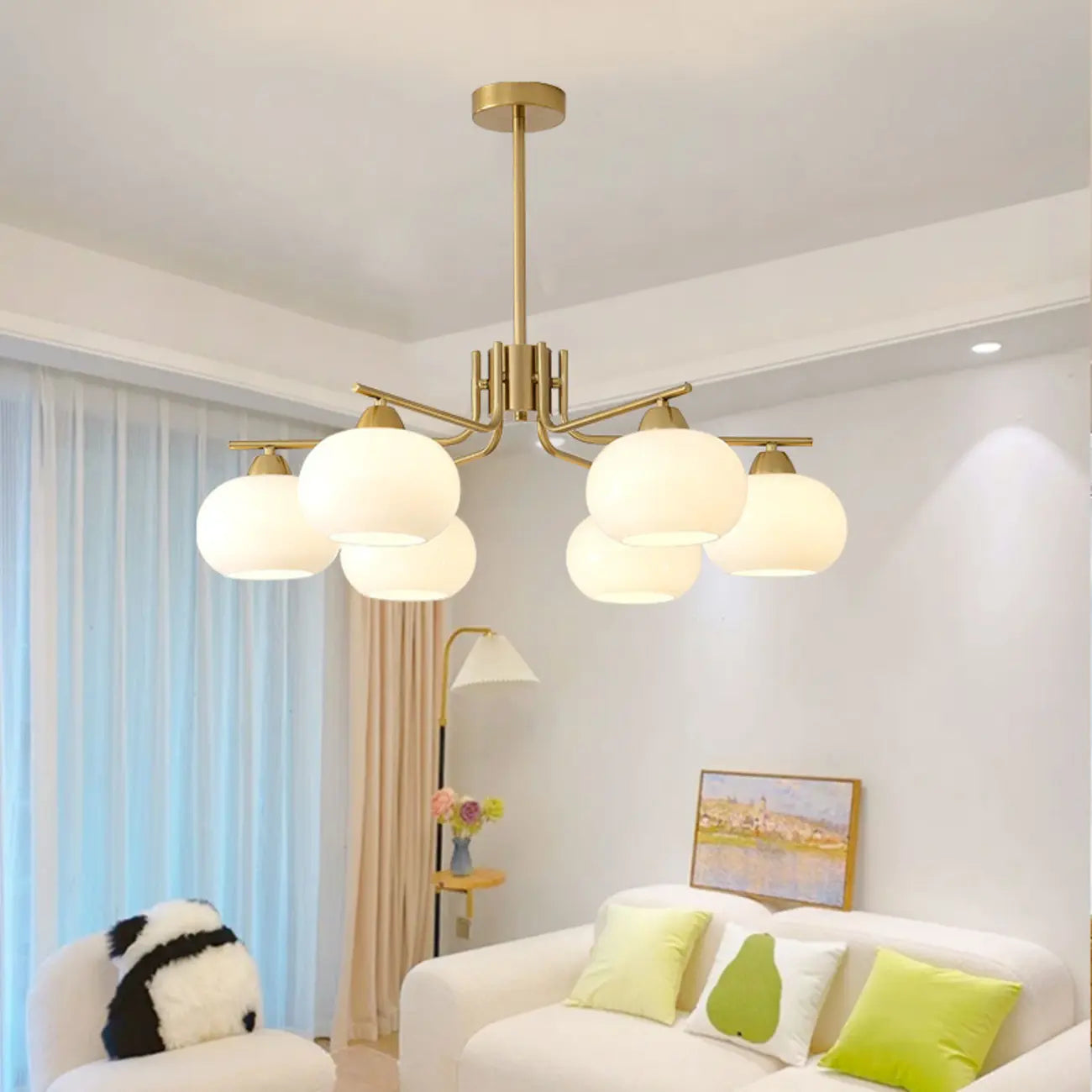 Lustre moderne en verre blanc cylindrique pour salon