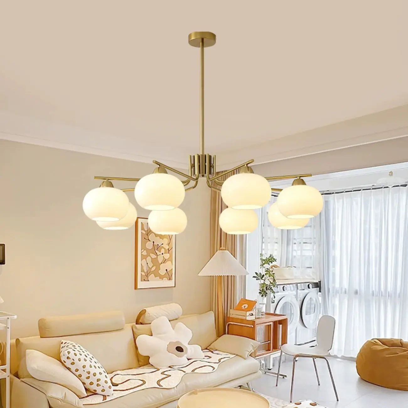 Lustre moderne en verre blanc cylindrique pour salon