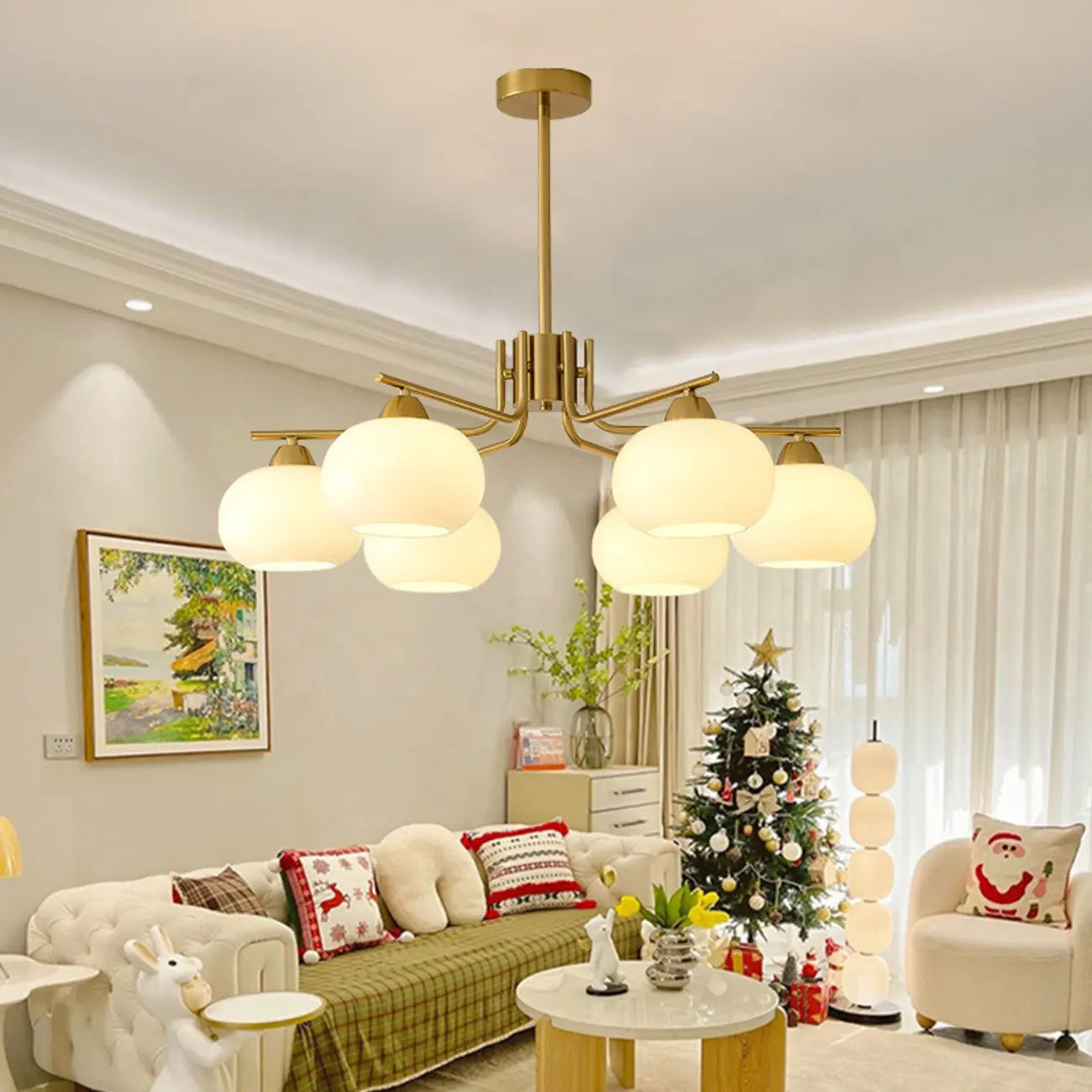 Lustre moderne en verre blanc cylindrique pour salon