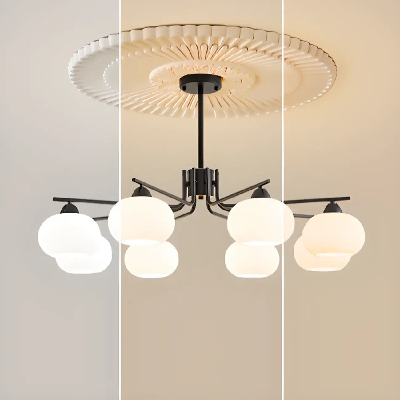 Lustre circulaire contemporain en verre, hauteur réglable.