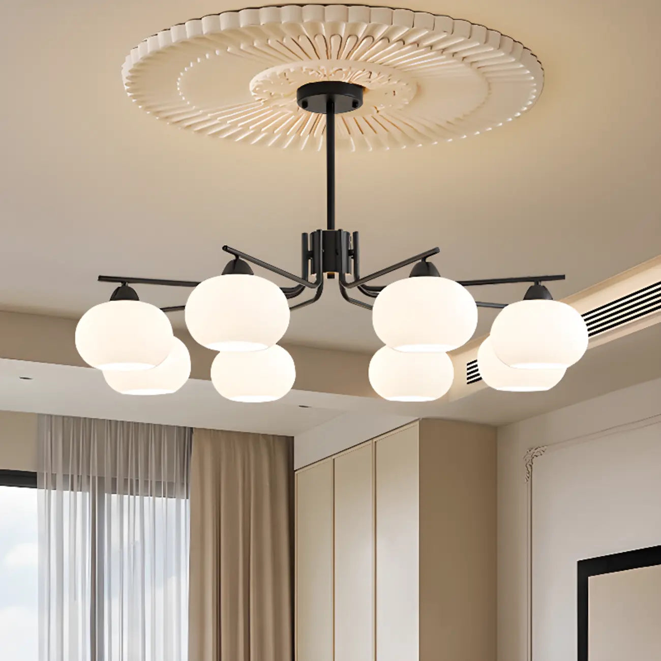 Lustre circulaire contemporain en verre, hauteur réglable.