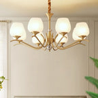 Lustre élégant en verre blanc et or, de style moderne du milieu du siècle