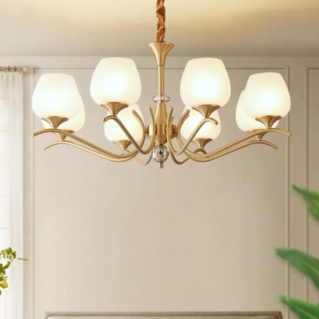 Lustre élégant en verre blanc et or, de style moderne du milieu du siècle