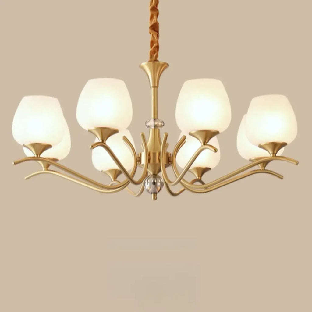 Lustre élégant en verre blanc et or, de style moderne du milieu du siècle
