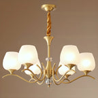 Lustre élégant en verre blanc et or, de style moderne du milieu du siècle