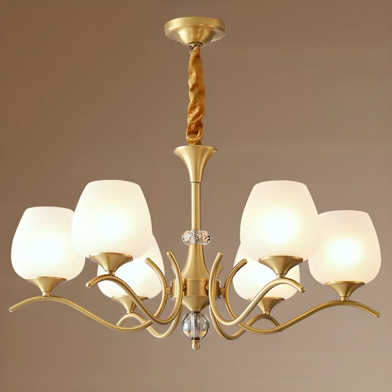 Lustre élégant en verre blanc et or, de style moderne du milieu du siècle