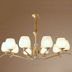 Lustre élégant en verre blanc et or, de style moderne du milieu du siècle