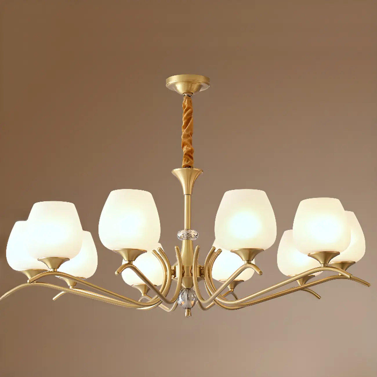 Lustre élégant en verre blanc et or, de style moderne du milieu du siècle
