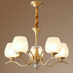 Lustre élégant en verre blanc et or, de style moderne du milieu du siècle