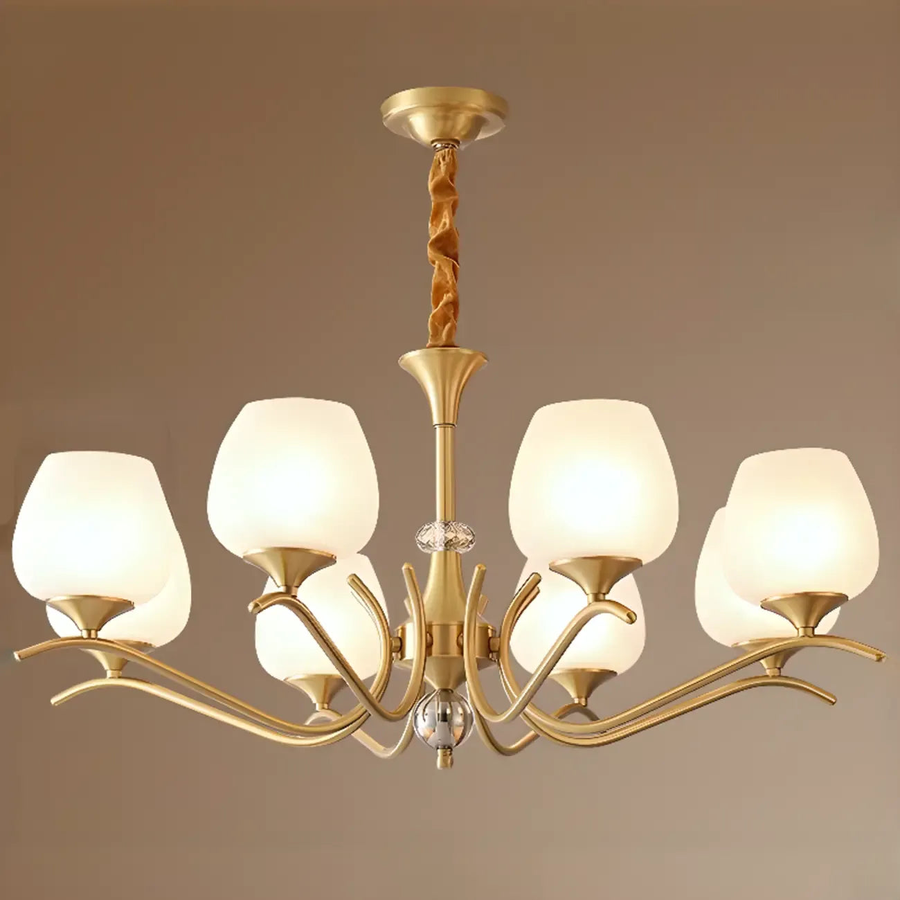 Lustre élégant en verre blanc et or, de style moderne du milieu du siècle