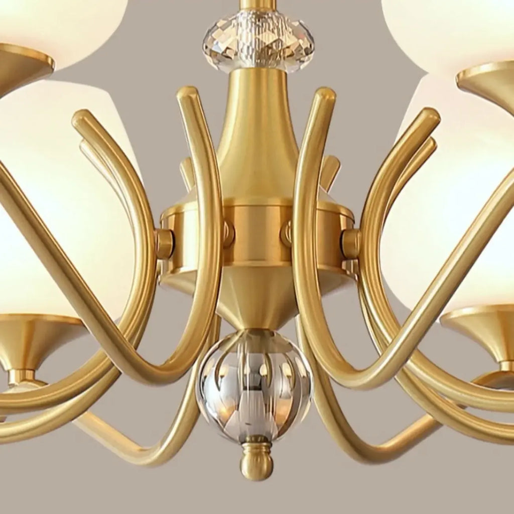 Lustre élégant en verre blanc et or, de style moderne du milieu du siècle