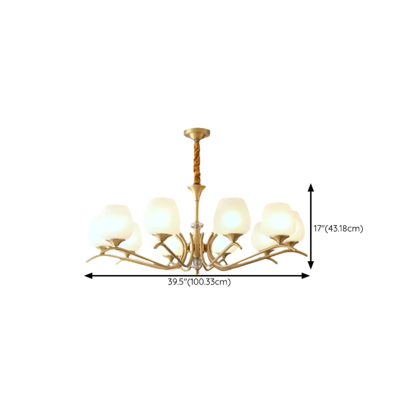 Lustre élégant en verre blanc et or, de style moderne du milieu du siècle