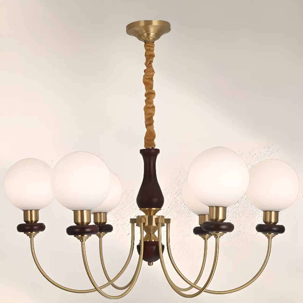 Lustre classique doré en verre globe, hauteur réglable