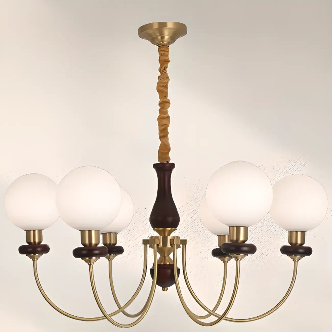 Lustre classique doré en verre globe, hauteur réglable
