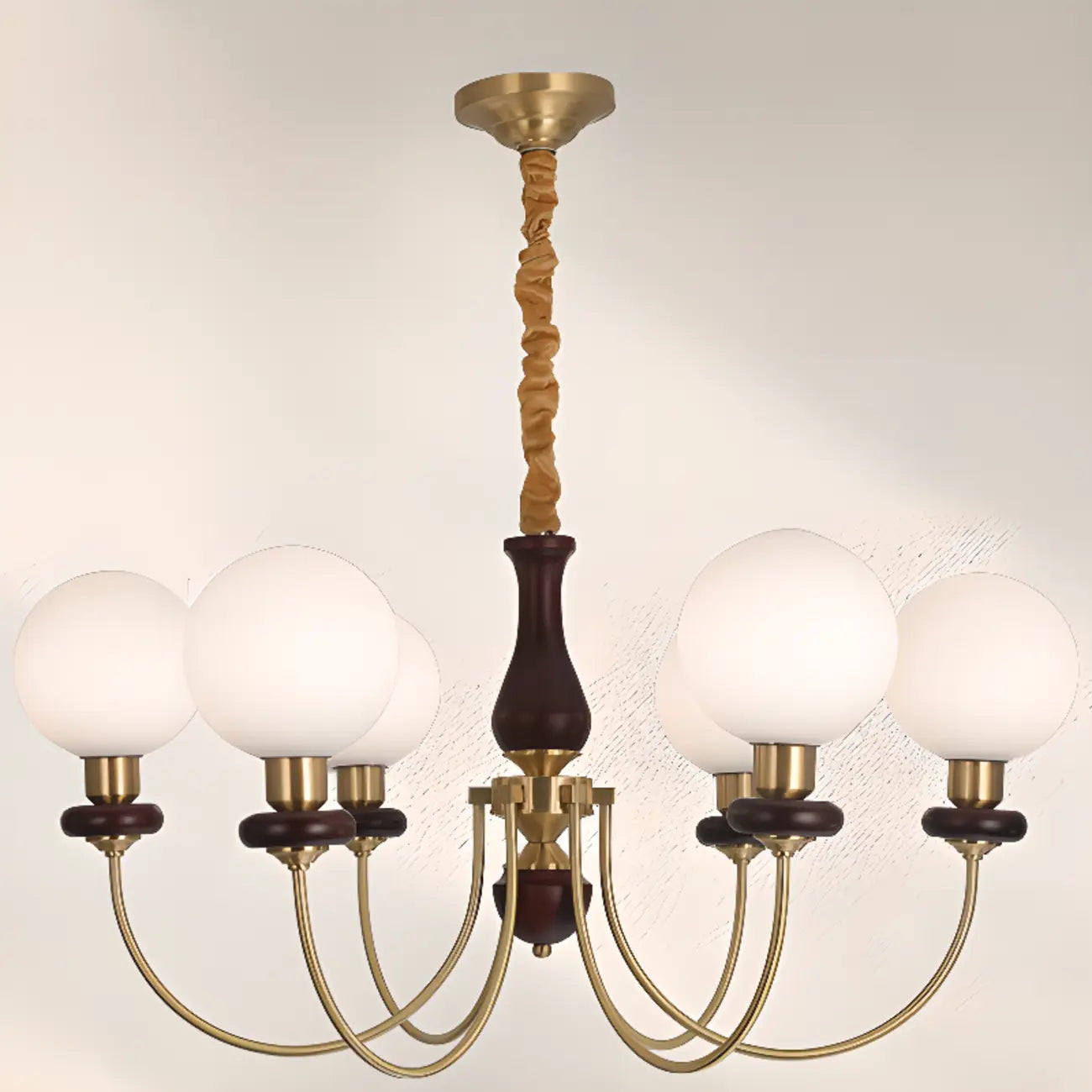 Lustre classique doré en verre globe, hauteur réglable