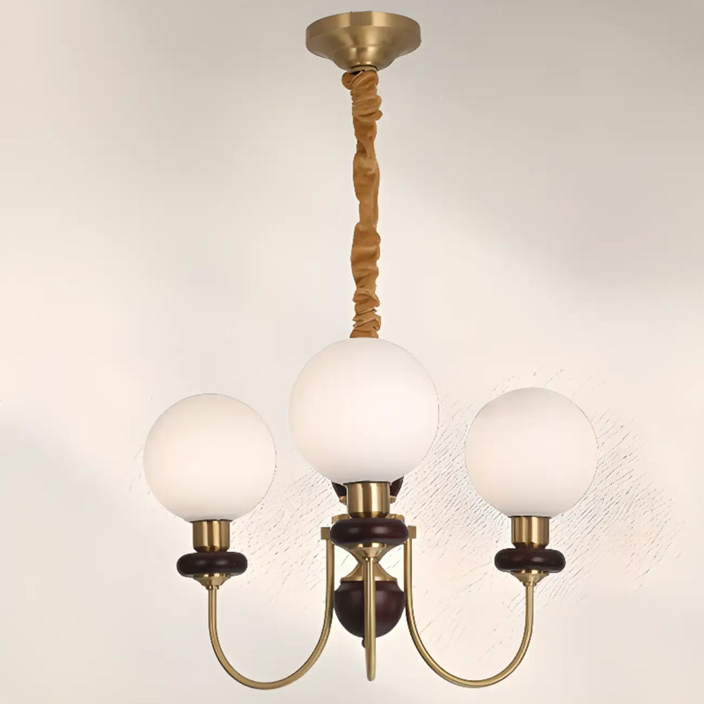 Lustre classique doré en verre globe, hauteur réglable