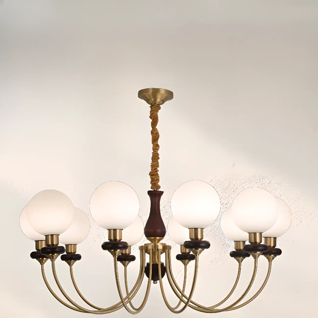 Lustre classique doré en verre globe, hauteur réglable