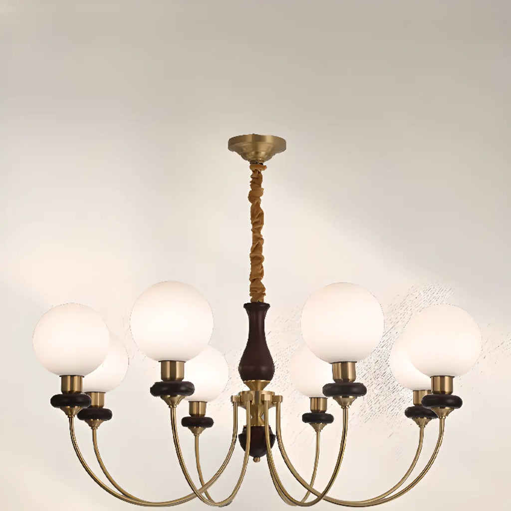 Lustre classique doré en verre globe, hauteur réglable