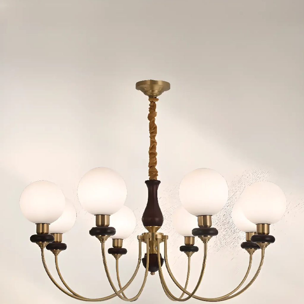 Lustre classique doré en verre globe, hauteur réglable