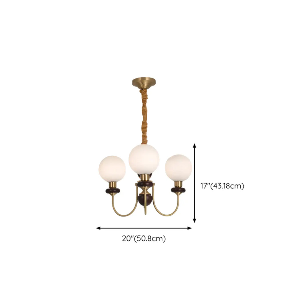 Lustre classique doré en verre globe, hauteur réglable