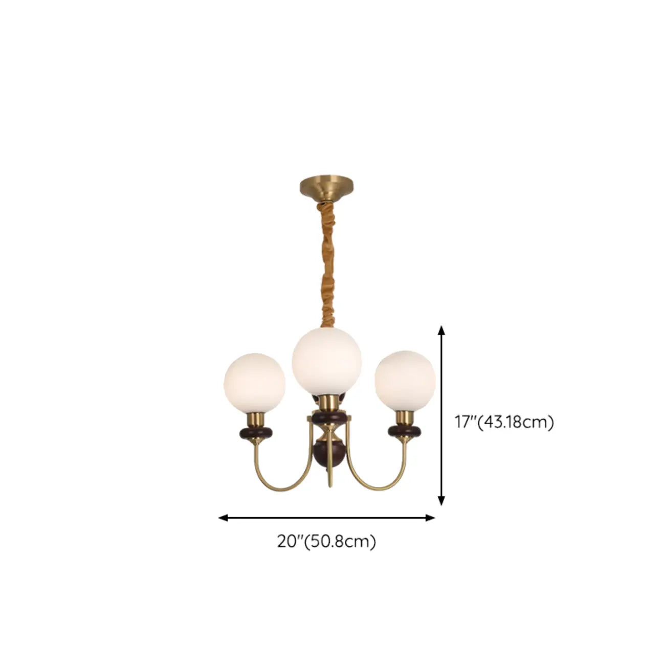 Lustre classique doré en verre globe, hauteur réglable