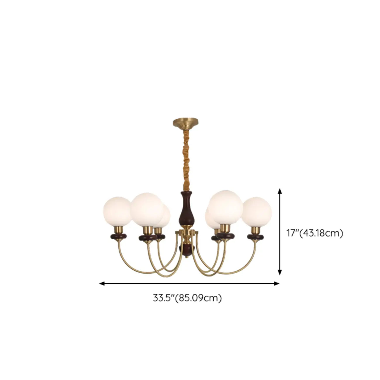 Lustre classique doré en verre globe, hauteur réglable