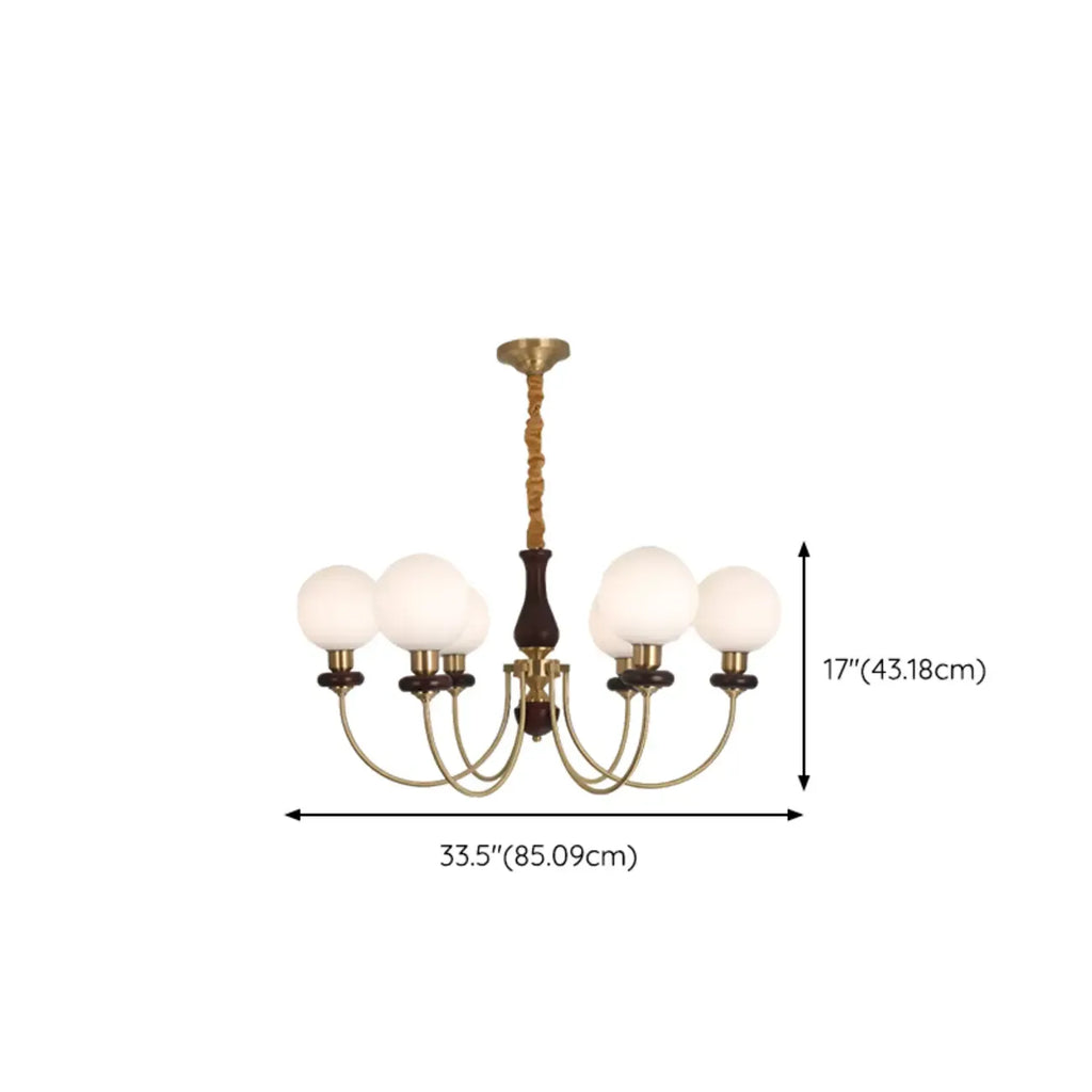 Lustre classique doré en verre globe, hauteur réglable