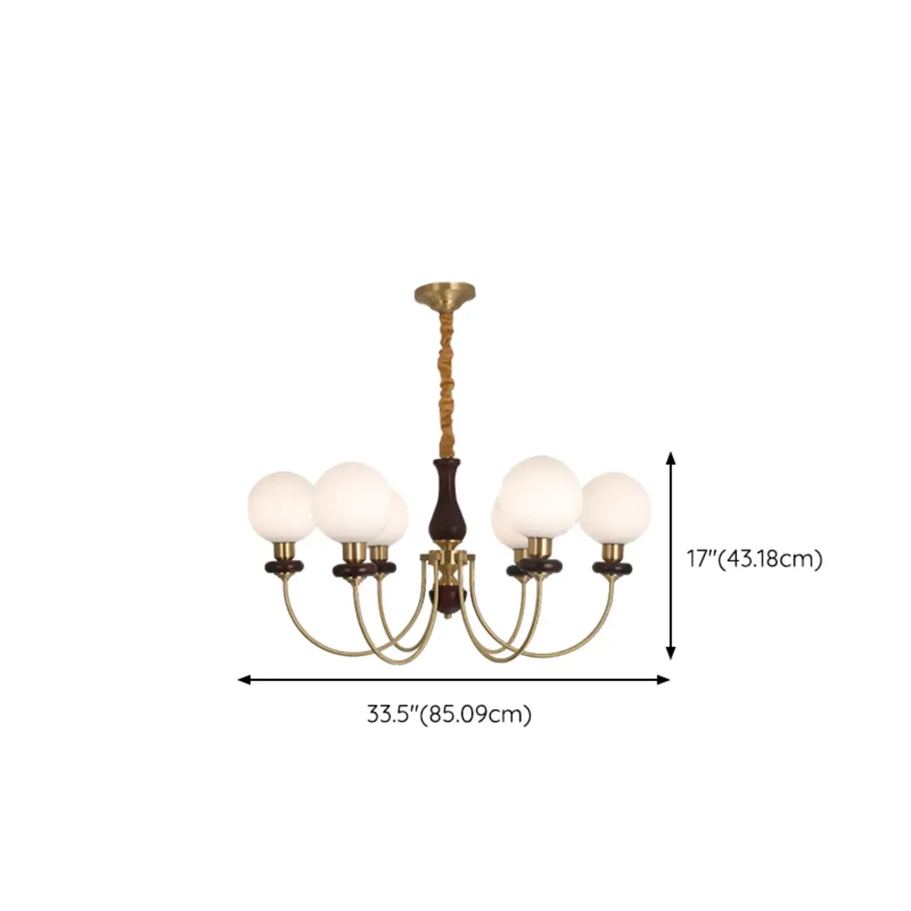 Lustre classique doré en verre globe, hauteur réglable