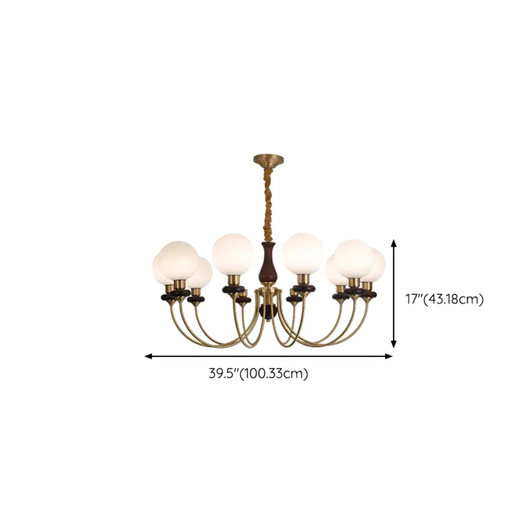 Lustre classique doré en verre globe, hauteur réglable