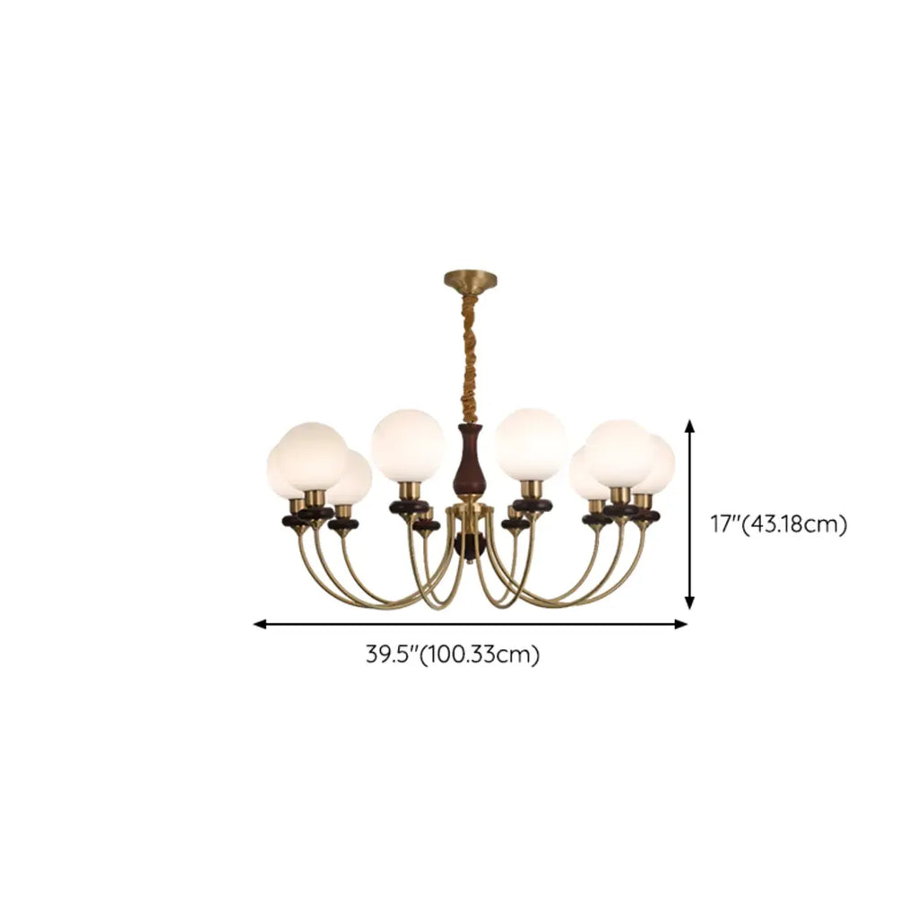 Lustre classique doré en verre globe, hauteur réglable