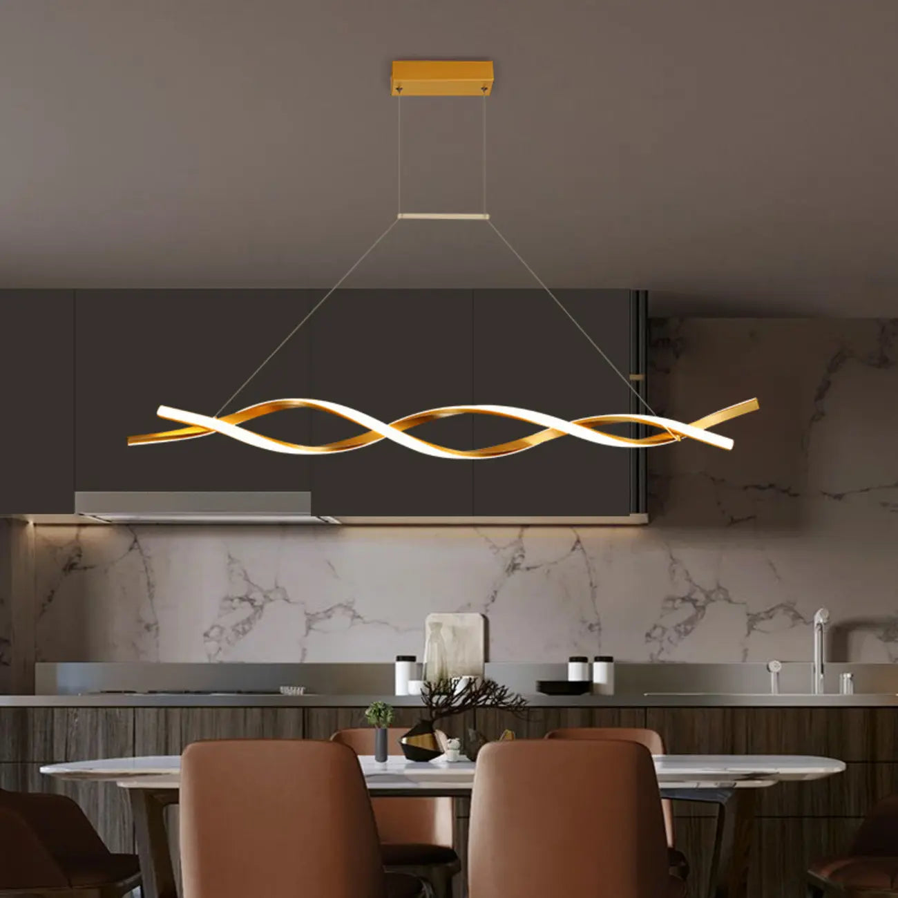 Suspension LED linéaire moderne en métal pour îlot de cuisine