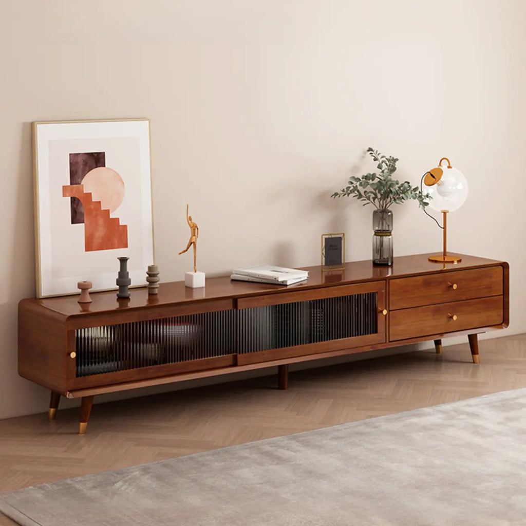 Meuble TV moderne en pin brun à 2 tiroirs avec armoire