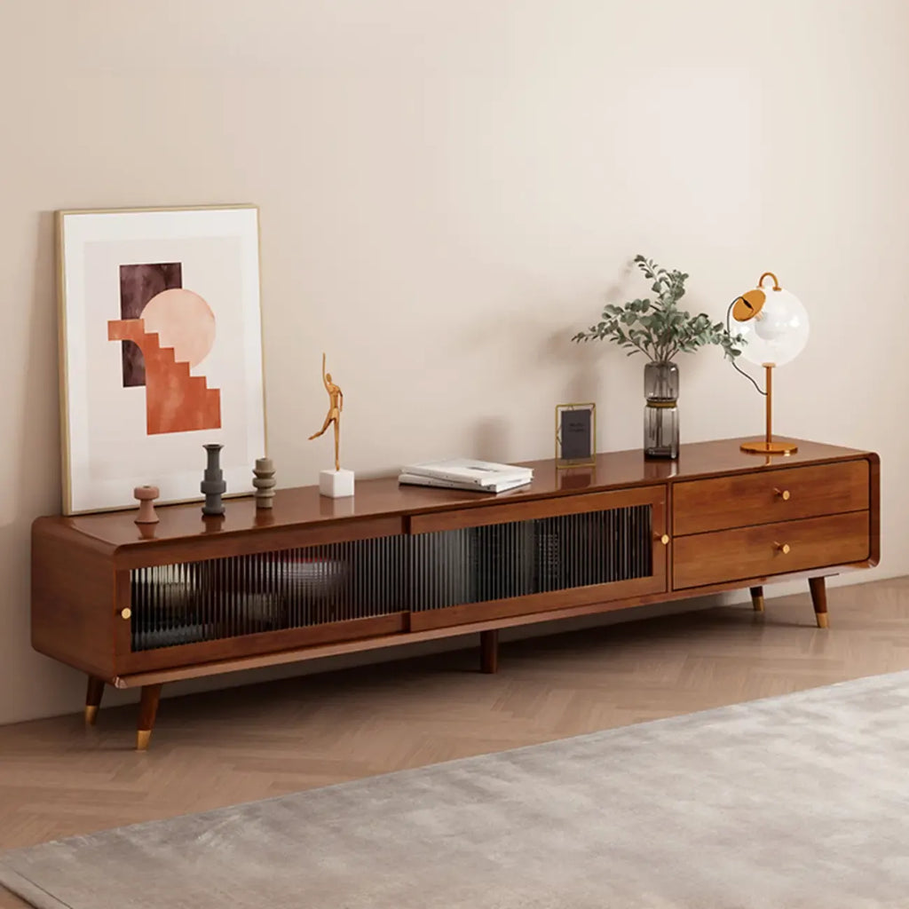 Meuble TV moderne en pin brun à 2 tiroirs avec armoire