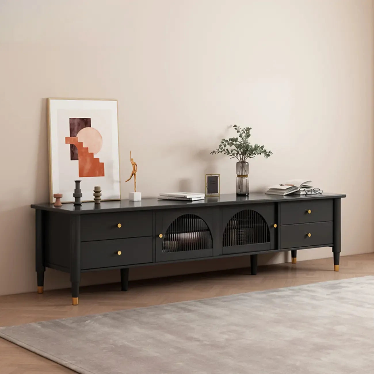 Meuble TV moderne en pin brun à 2 tiroirs avec armoire