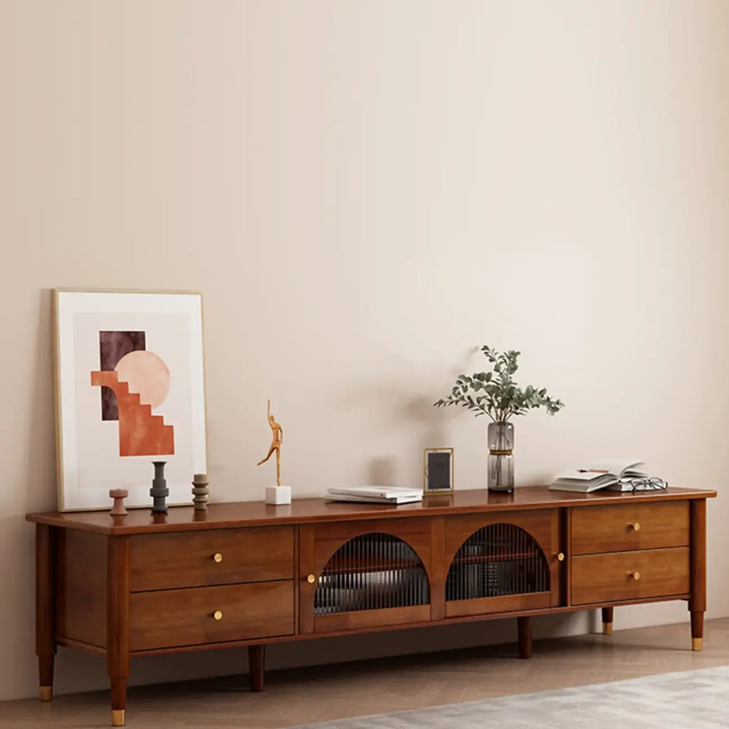 Meuble TV moderne en pin brun à 2 tiroirs avec armoire