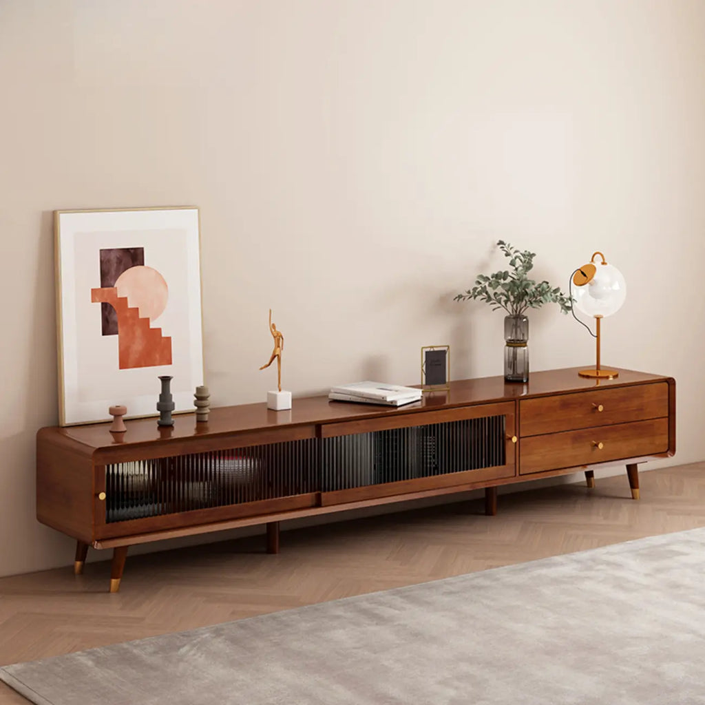 Meuble TV moderne en pin brun à 2 tiroirs avec armoire
