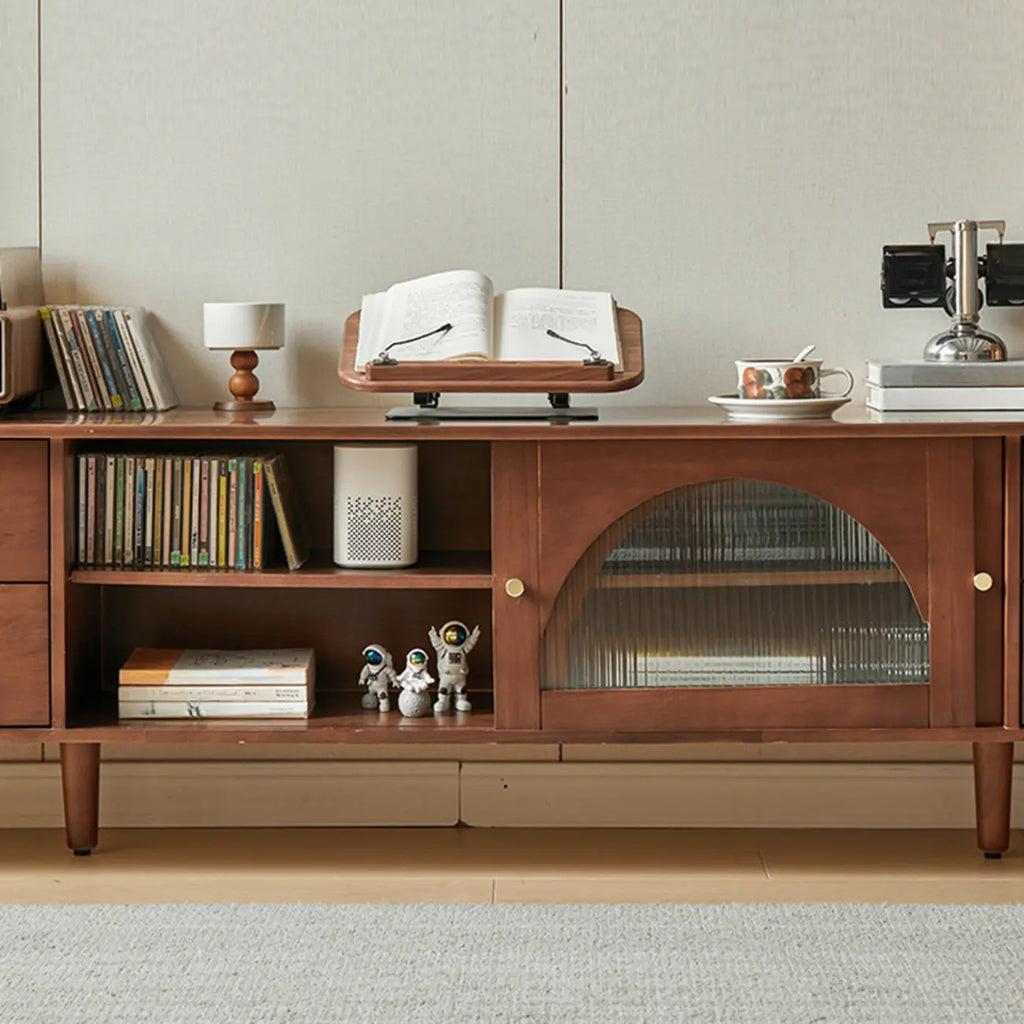 Meuble TV moderne en pin brun à 2 tiroirs avec armoire