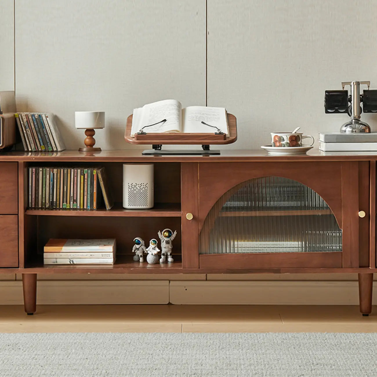 Meuble TV moderne en pin brun à 2 tiroirs avec armoire