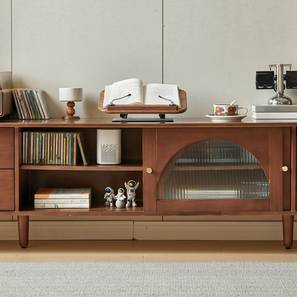 Meuble TV moderne en pin brun à 2 tiroirs avec armoire