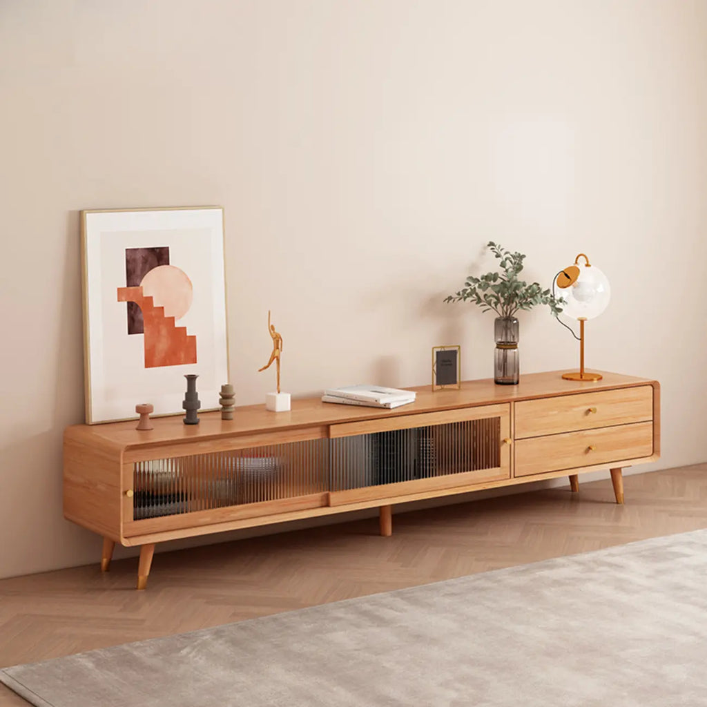Meuble TV moderne en pin brun à 2 tiroirs avec armoire