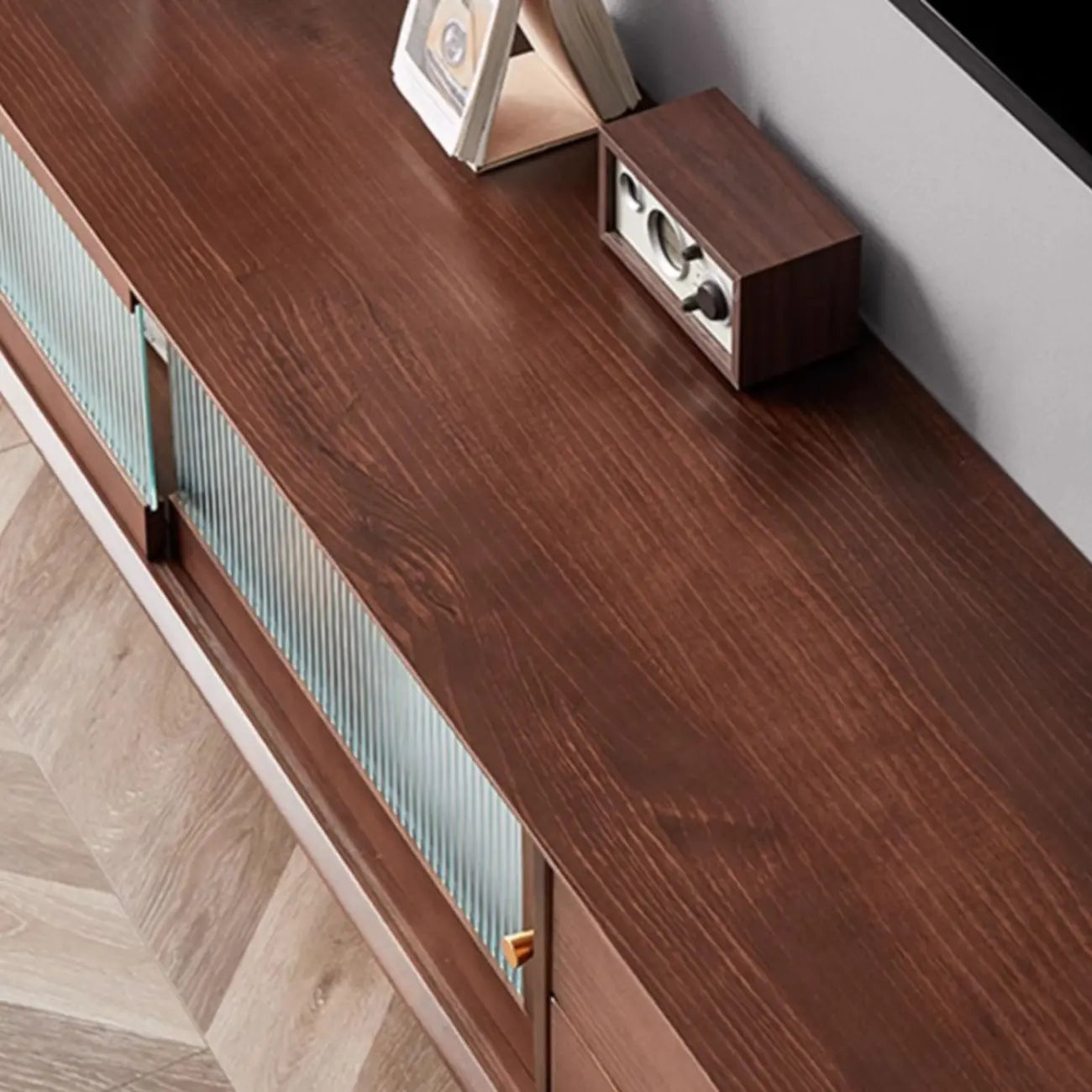 Meuble TV moderne en pin brun à 2 tiroirs avec armoire