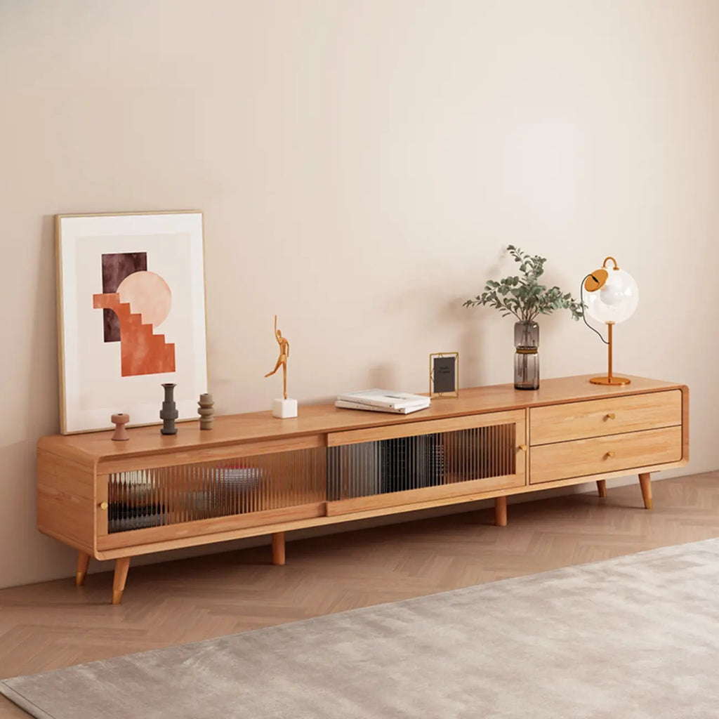 Meuble TV moderne en pin brun à 2 tiroirs avec armoire