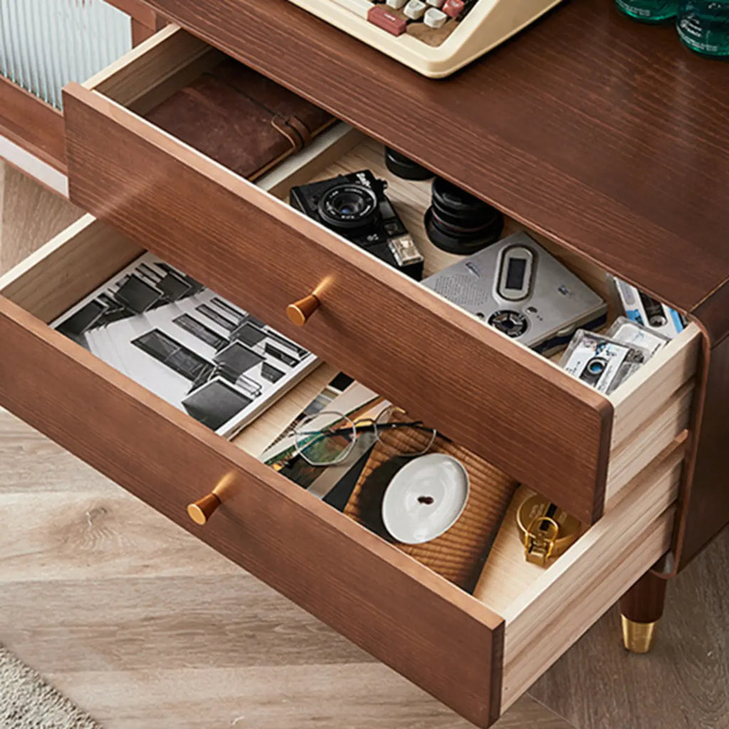 Meuble TV moderne en pin brun à 2 tiroirs avec armoire
