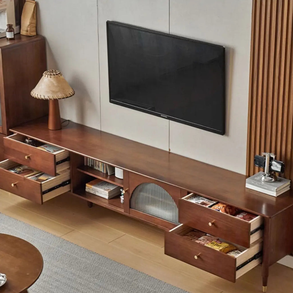 Meuble TV moderne en pin brun à 2 tiroirs avec armoire