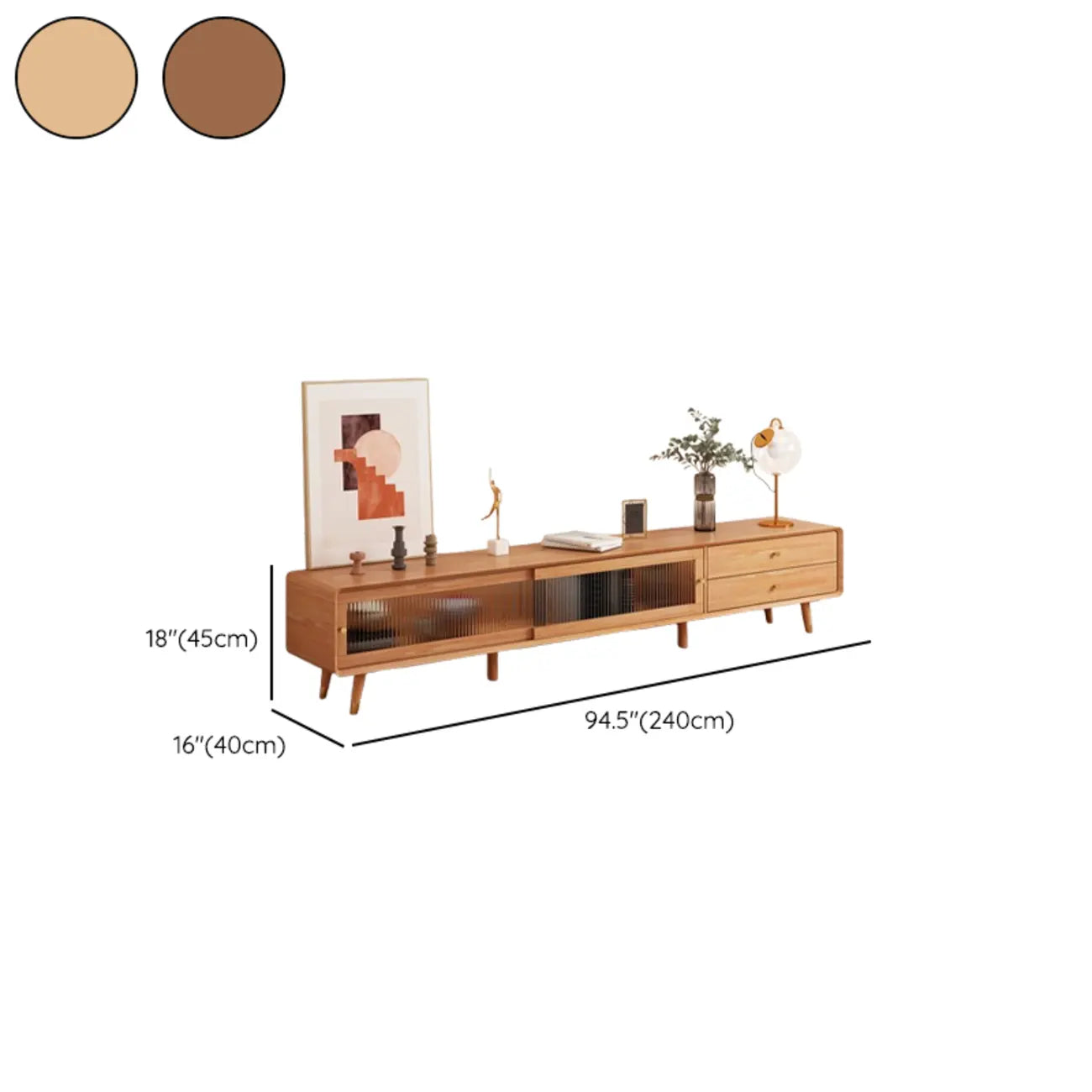 Meuble TV moderne en pin brun à 2 tiroirs avec armoire